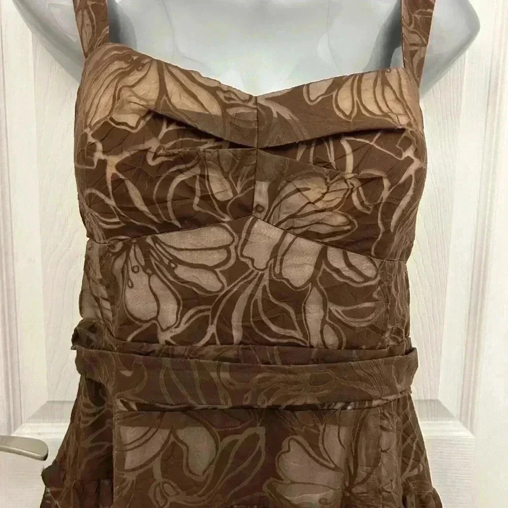 BCBG Brown, Ruffle Skirt Dress, Sz 12 - Picture 2 of 8